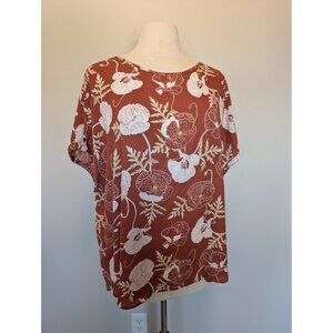 NEW Maurices Rust Floral Print Short-Sleeve Top 2X preppy cottagecore